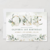 パンプキン第1誕生日秋緑金ゴールドパーティー 招待状 (正面)