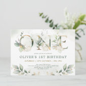 パンプキン第1誕生日秋緑金ゴールドパーティー 招待状 (スタンド正面)