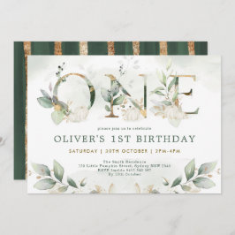 パンプキン第1誕生日秋緑金ゴールドパーティー 招待状