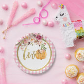 パンプキン第2バースデー紙プレート-フローラプレイド ペーパープレート (パーティー)