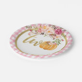 パンプキン第2バースデー紙プレート-フローラプレイド ペーパープレート (アングル)