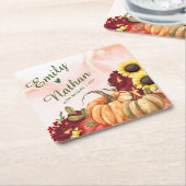 パンプキン紅葉ひまわり秋の結婚式パーティー スクエアペーパーコースター (アングル)