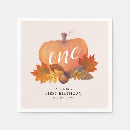パンプキン紅葉ピンクガール誕生日紙 スタンダードカクテルナプキン (正面)