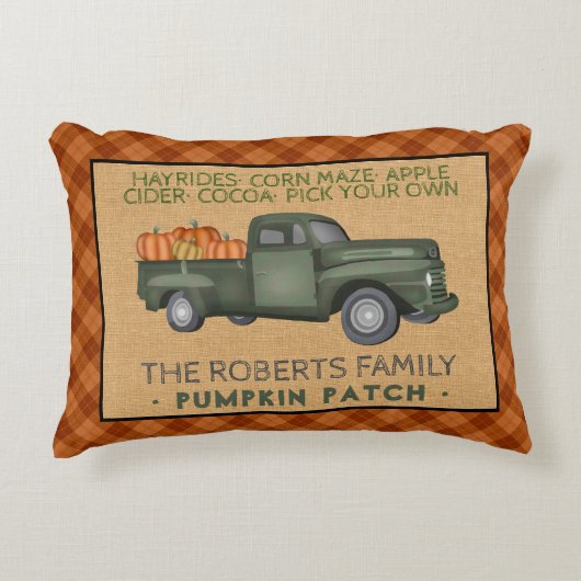 パンプキン素朴パッチファームヴィンテージトラック秋プレイド アクセントクッション (正面)
