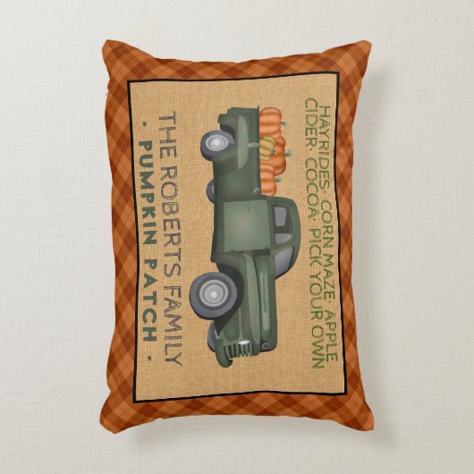 パンプキン素朴パッチファームヴィンテージトラック秋プレイド アクセントクッション (正面(垂直))