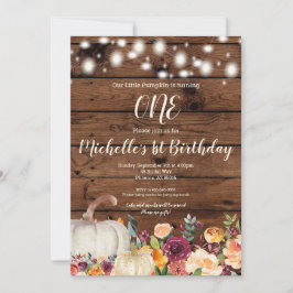 パンプキン素朴ブルゴーニュ金ゴールドガールファースト誕生日 招待状