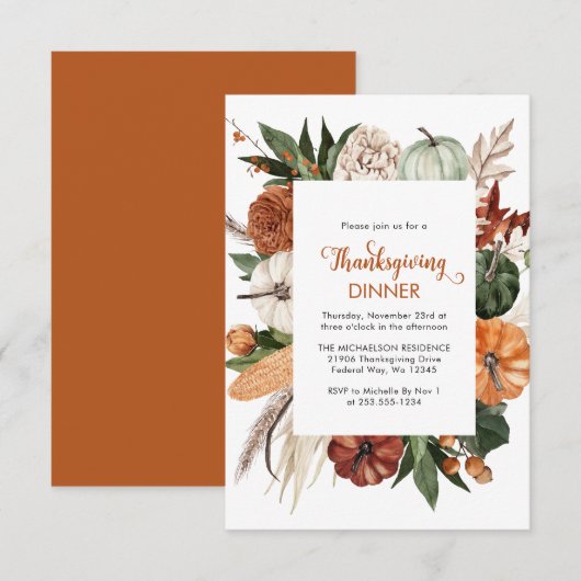 パンプキン素朴感謝祭ディナー ノートカード (正面/裏面)