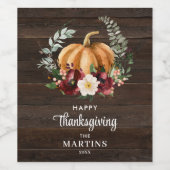 パンプキン素朴感謝祭 ワインラベル (シングルラベル)