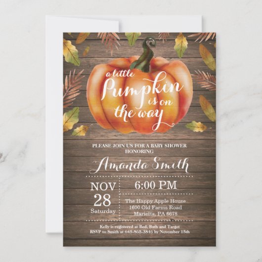 パンプキン素朴秋ベビーシャワー招待状 招待状 (正面)