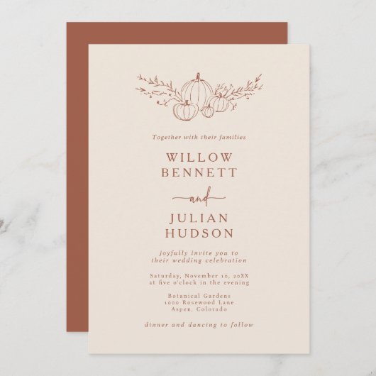 パンプキン結婚式招待状 招待状 (正面/裏面)