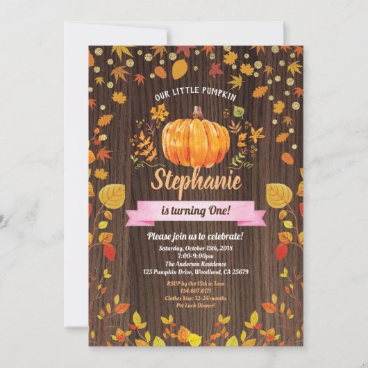 パンプキン誕生日の招待状。1素朴歳の誕生日 招待状 (正面)
