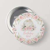 パンプキン誕生日ガールピンク赤面秋フローラバラ 缶バッジ (正面&裏面)