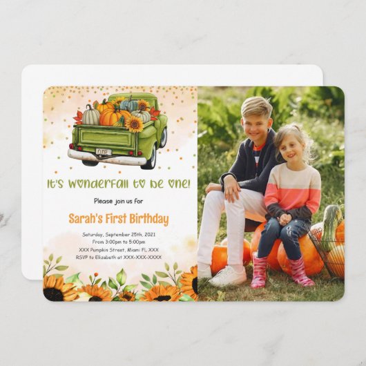 パンプキン誕生日フォト招待状 招待状 (正面/裏面)