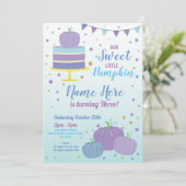 パンプキン誕生日ブルー招待状ANY AGE秋ボーイツイン 招待状 (スタンド正面)