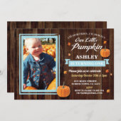 パンプキン誕生日ワンフォトブルー秋1st招待状 招待状 (正面/裏面)