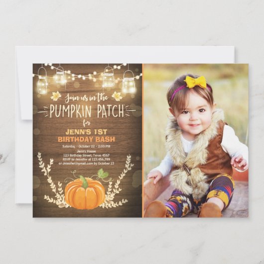 パンプキン誕生日招待パッチオータム秋 招待状 (正面)