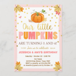 パンプキン誕生日招待ピンクツインジョイントデュアル 招待状