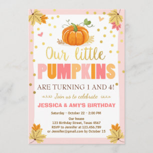 パンプキン誕生日招待ピンクツインジョイントデュアル 招待状