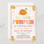 パンプキン誕生日招待ピンクファースト誕生日 招待状 (正面/裏面)