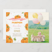 パンプキン誕生日招待ピンクファースト誕生日 招待状 (正面/裏面)