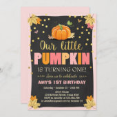 パンプキン誕生日招待ピンクファースト誕生日 招待状 (正面/裏面)