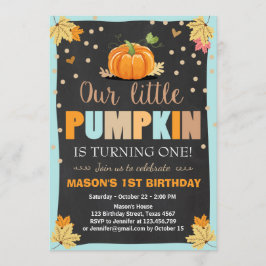 パンプキン誕生日招待ボーイ誕生日秋ブルー 招待状