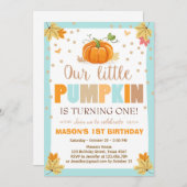 パンプキン誕生日招待ボーイ誕生日秋ブルー 招待状 (正面/裏面)