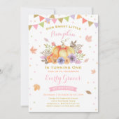 パンプキン誕生日招待状ピンク&金ゴールド秋パーティー 招待状 (正面)