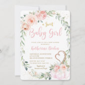 パンプキン赤面ピンクフローラリースガールベイビーシャワー 招待状 (正面)