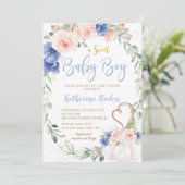 パンプキン赤面ブルーフローラリースボーイベビーシャワー  招待状 (スタンド正面)