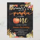 パンプキン金ゴールド秋シャルボードファースト誕生日 招待状 (正面/裏面)