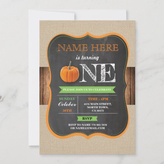 パンプキン1歳お誕生日パーティー　チョークでお知らせ 招待状 (正面)