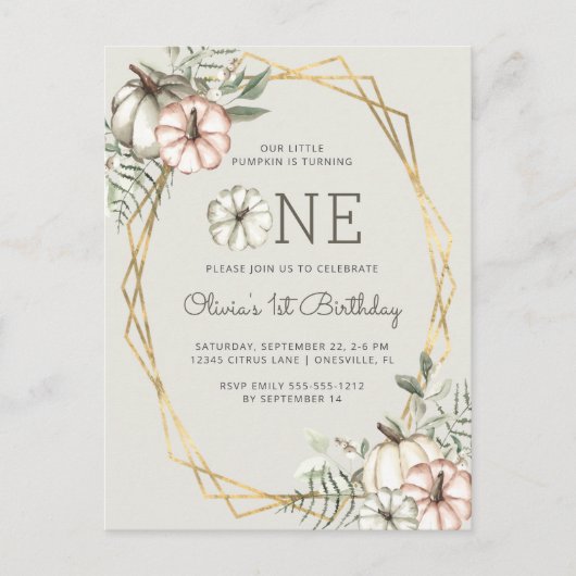 パンプキン1歳誕生日パーティー サージュグリーン ポストカード (正面)