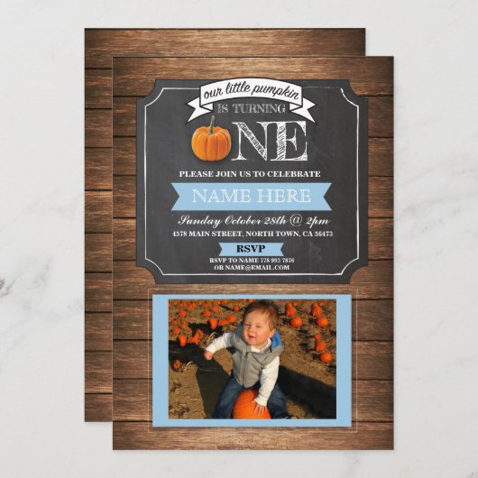 パンプキン1st最初の1つの誕生日パーティフォト招待状 招待状 (正面/裏面)