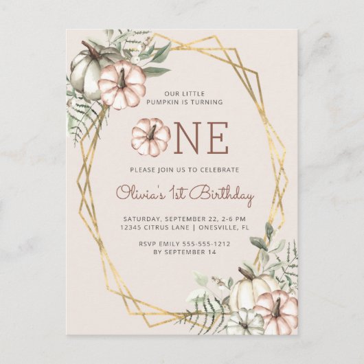 パンプキン1st誕生日パーティーベージュ ポストカード (正面)