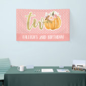 パンプキン2歳の誕生日バナー-女の子ピンクの点 横断幕 (トレードショー)