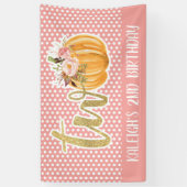 パンプキン2歳の誕生日バナー-女の子ピンクの点 横断幕 (縦)