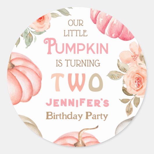 パンプキン2ndバースデーはっきりしたタピンクガールフローラパーティー ラウンドシール (正面)