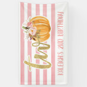 パンプキン2ndバースデーバナー-ガールピンクストライプ 横断幕 (縦)