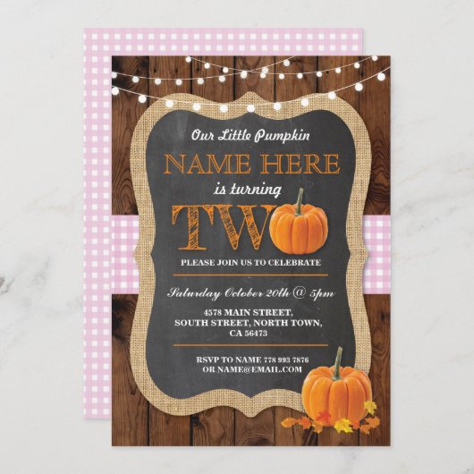 パンプキン2ndバースデーパーティーツーピンクガール招待状 招待状 (正面/裏面)