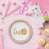 パンプキン2ndバースデー紙プレート-ピンク水玉模様 ペーパープレート (パーティー)