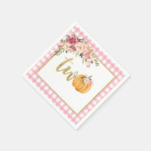 パンプキン2nd誕生日ナプキン – フローラピンクプレイド スタンダードカクテルナプキン (角)