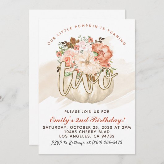 パンプキン2nd誕生日招待状 招待状 (正面/裏面)