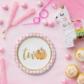 パンプキン2nd誕生日紙プレート – ピンクプレイド ペーパープレート (パーティー)