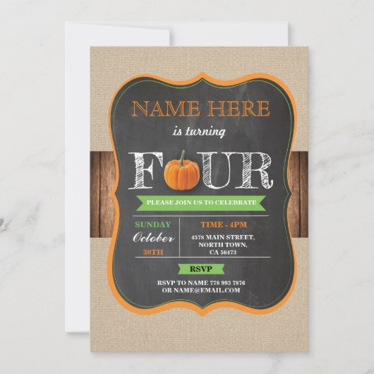パンプキン4th 4 Birthday Party Boy Garl招待状 招待状 (正面)