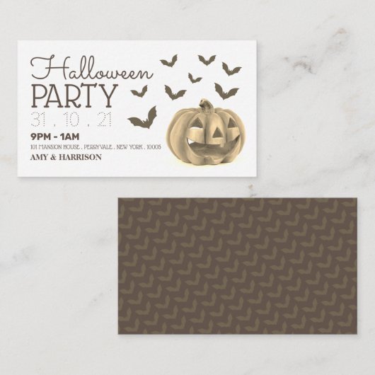パンプキン&こうもり、ハローウィンパーティチケット招待状 エンクロージャーカード (正面/裏面)