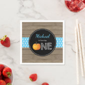 パンプキン オータム ファースト バースデー パーティー 青いナプキン スタンダードカクテルナプキン (インサイチュ)