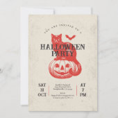 パンプキン コウモリ ネコ オレンジ色 ビンテージ ハロウィンパーティー 招待状 (正面)