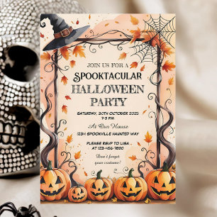 パンプキン、スパイダーウェブ & ウィッチハット ハロウィンパーティー 招待状