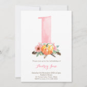 パンプキン ダスキー ピンク ローズ 1歳 誕生日パーティー 招待状 (正面)